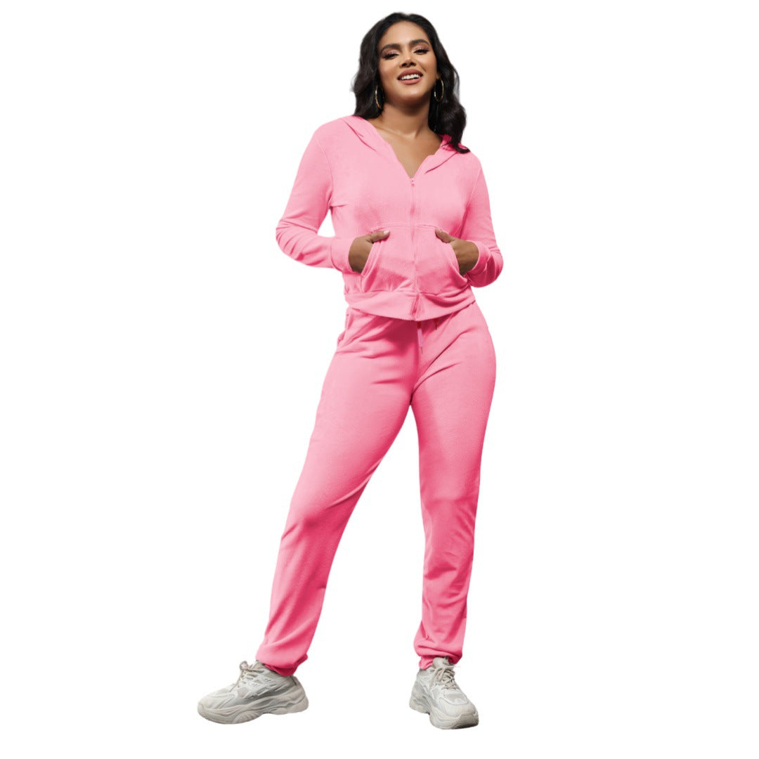 Stylish Casual Two-Piece Set With Golden Mink-Like Fleece And A Hood