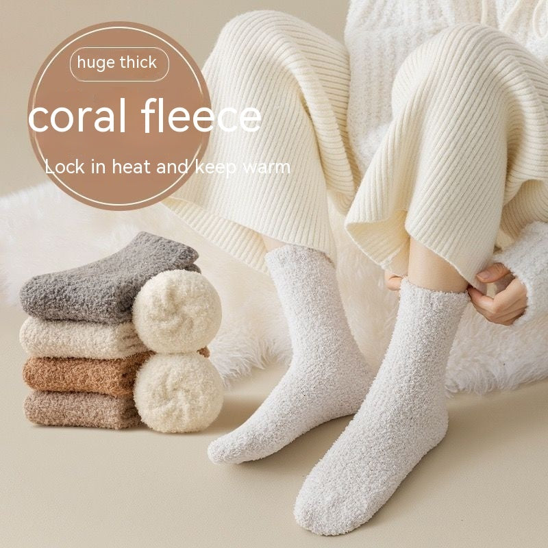 Coral Velvet Solid Color Schoolgirl Socks