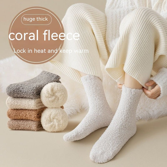 Coral Velvet Solid Color Schoolgirl Socks