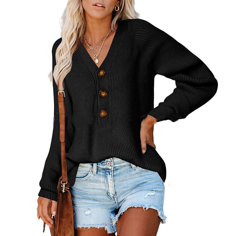 Ny knap Ny strikket V-hals-sweater til damer