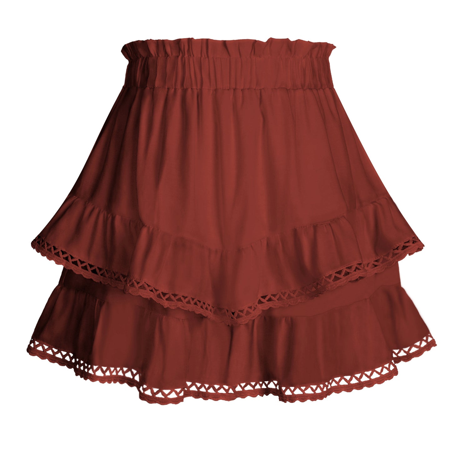 Womens Lace Trim Elasticated Tiered Cake Skirt-Pants
