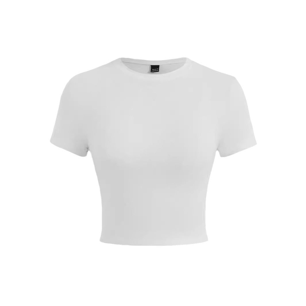 Short Form-fitting Crew-neck Topsexy And Casual