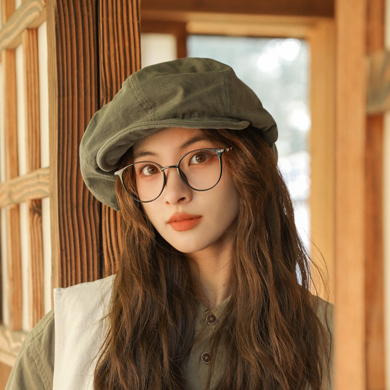 Minimalist Washed Cotton Solid Color Beret Children