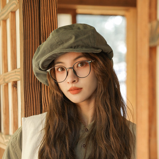 Minimalist Washed Cotton Solid Color Beret Children