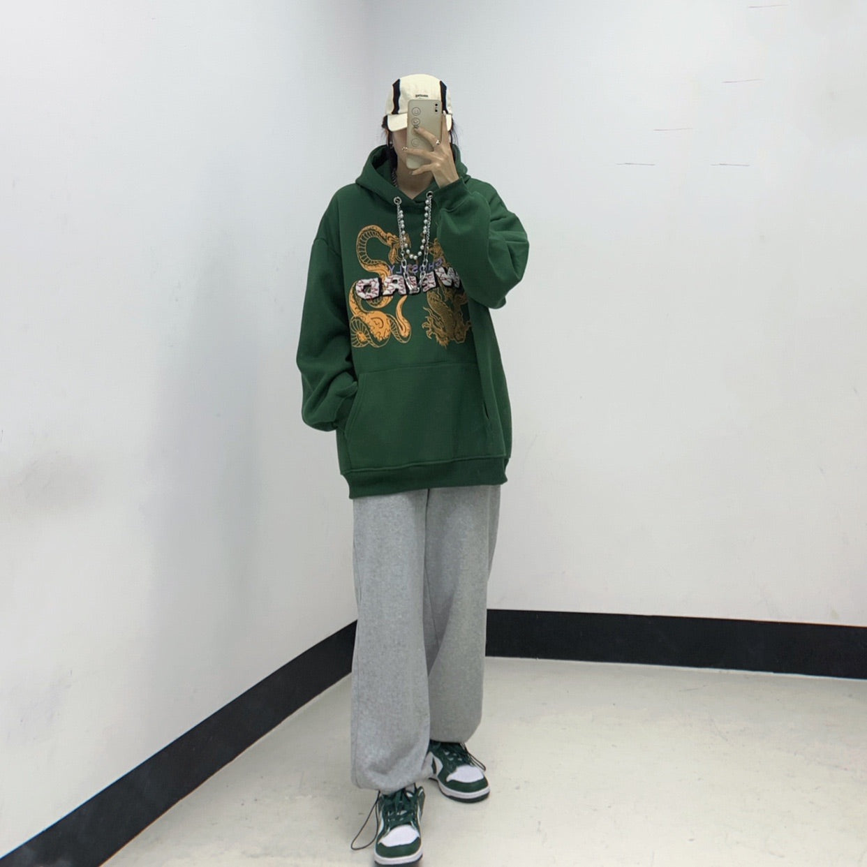Hip Hop Dragon Fleece Hoodie Necklace Sweater