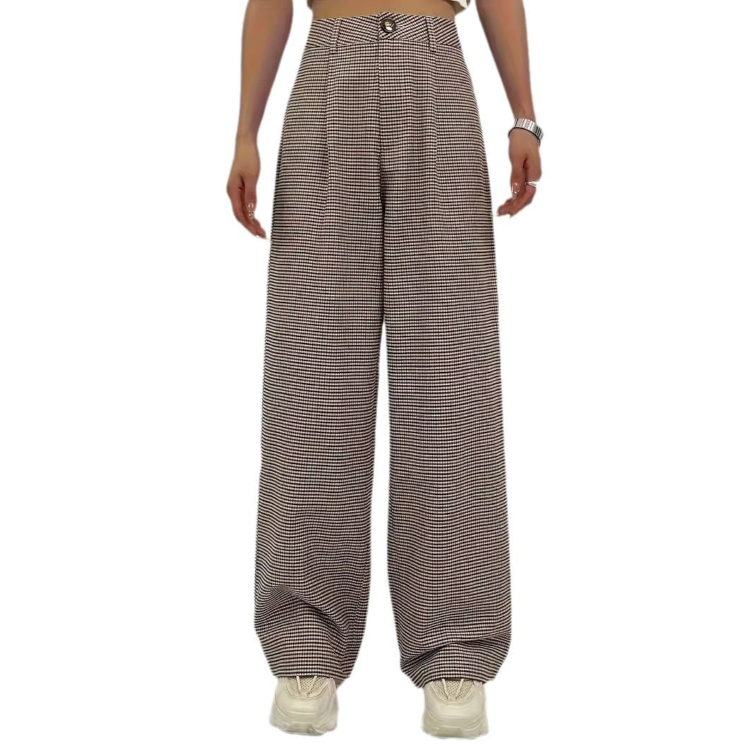 High-waisted Plaid-print Straight-leg Pants