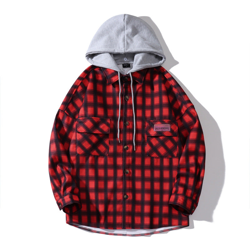 Mænds Hong Kong-stil Casual Langærmet Ternet Fleece Tyk Skjorte