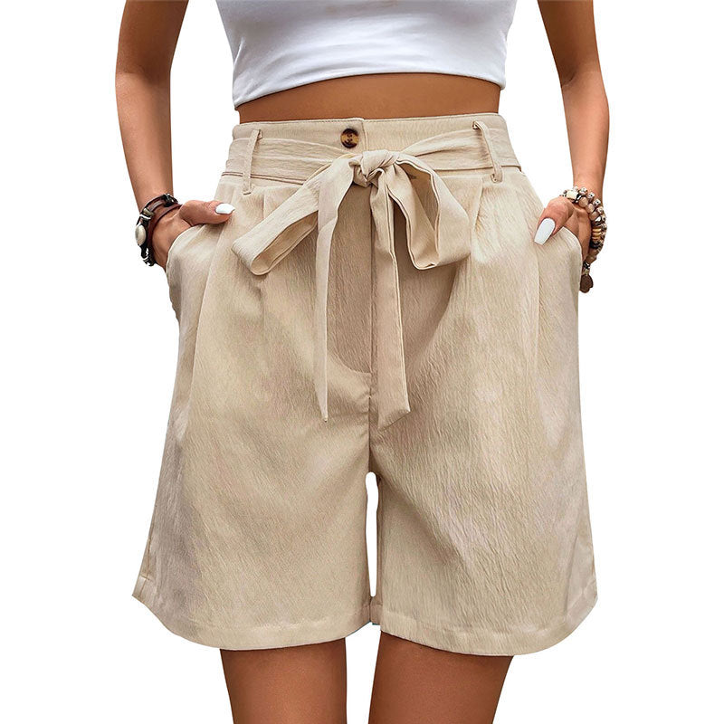 Women's Simple Casual Lace Up Elastic Waist Solid Color Shorts