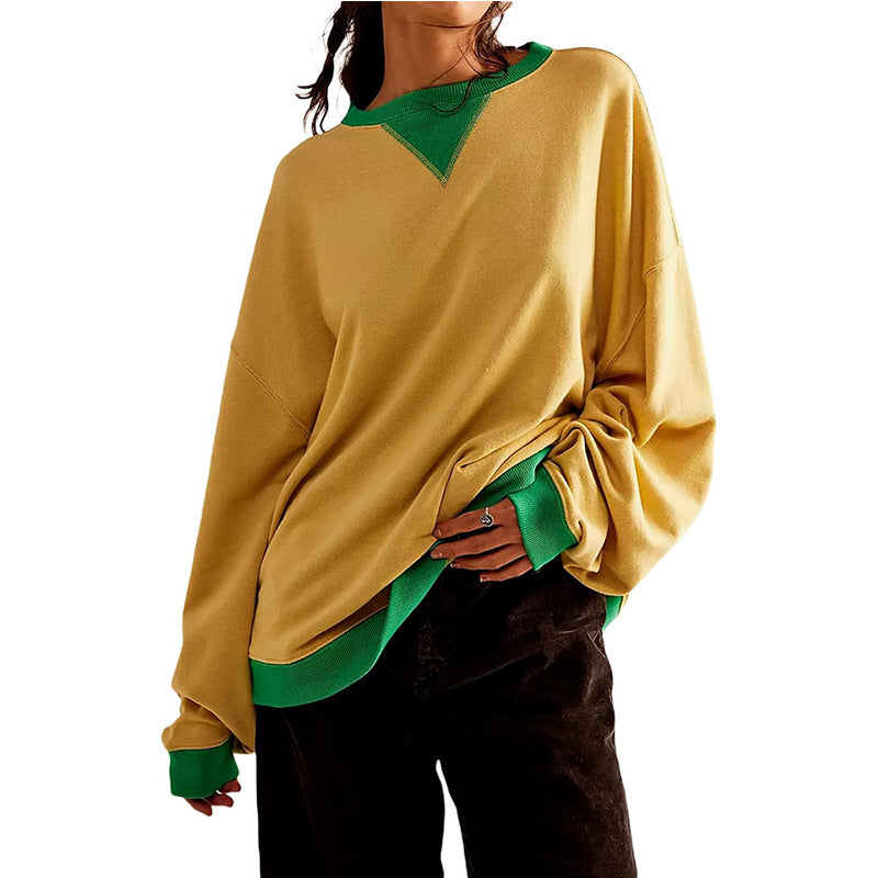 Løs Afslappet Sweater med Kontrastfarve til Kvinder