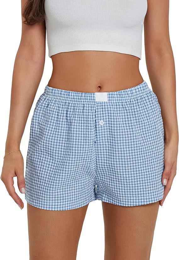 Feriedetaljeret skotskternet strandshorts til kvinder – løse afslappede bukser