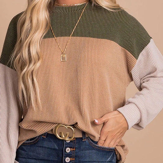European And American Leisure Versatile Color Matching Long-sleeved Top