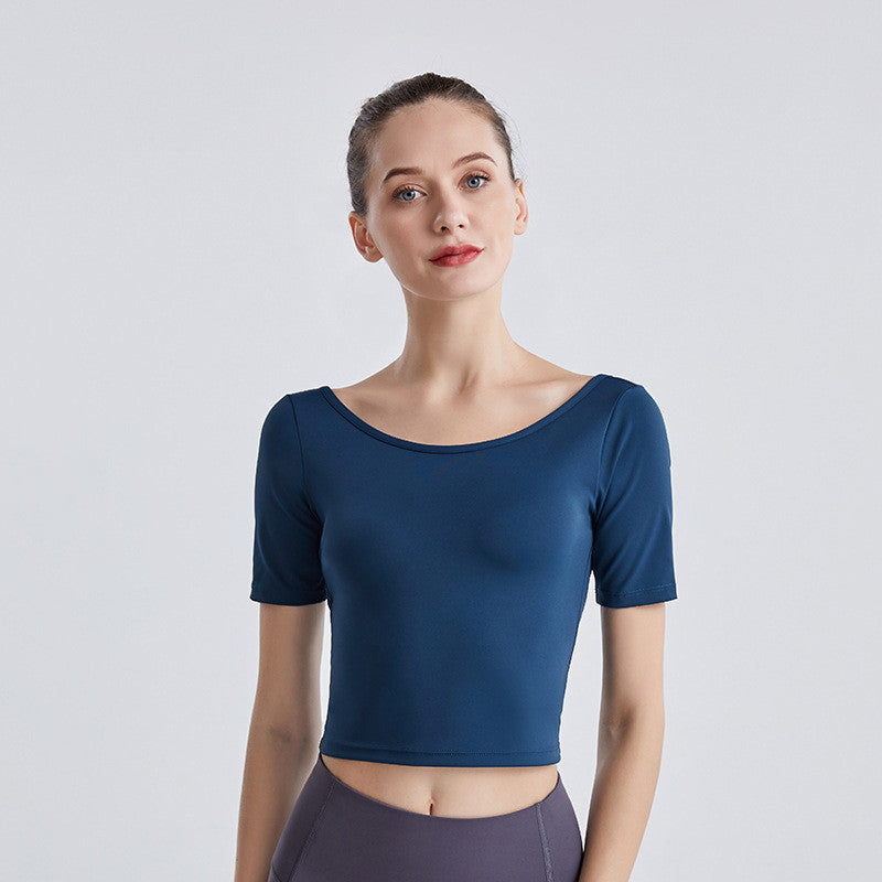New Yoga Back Yoga Clothes Short-sleeved Cross Top
