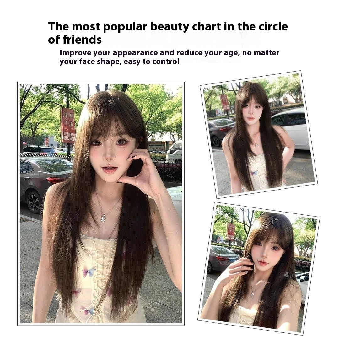 Wig High-level Black Tea Simulation Increase Hair Amount Natural Sweet Replacement