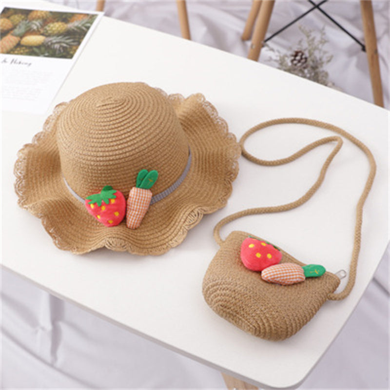 Children's Big Brim Shade Beach Straw Hat Bag