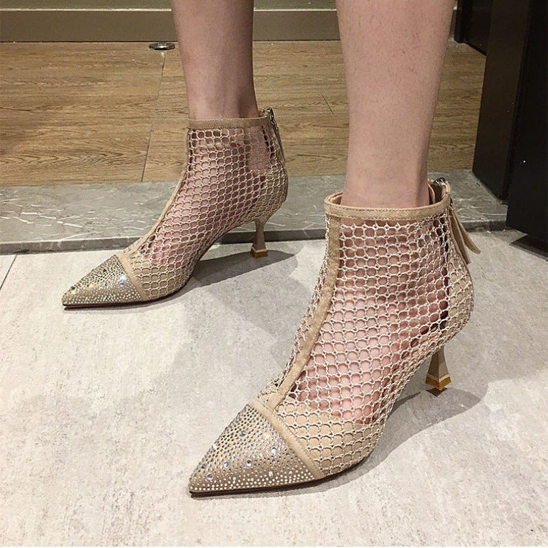 Small High-heeled Net Boots Hollow Shoes Breathable
