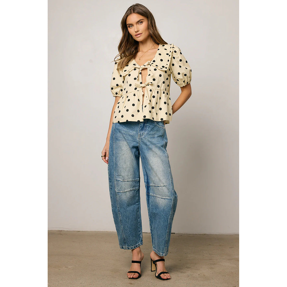 Womens Jeans Loose Straight Leg Washed Denim With A Wide Leg Draping Fit