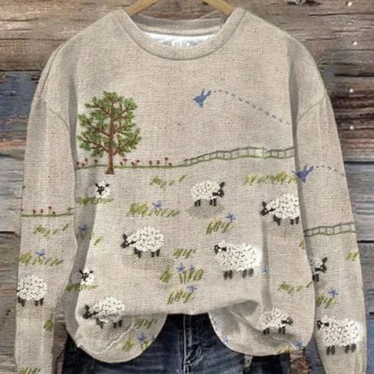 Womens Fresh And Casual Crew-Neck Printed Sweatshirt Top
