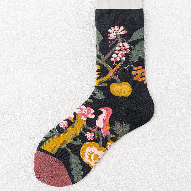 Mid Tube Mori Flower Stockings Street Illustration Sports Socks