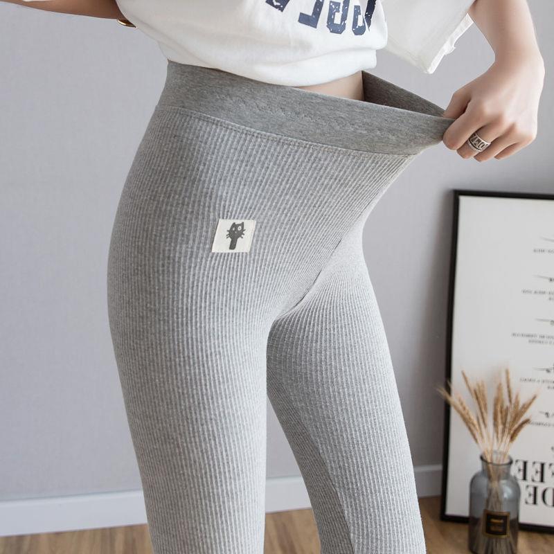 Stretch-waist Gray Threaded Bottoming Pants