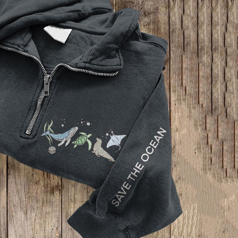 Lapel Half-zip Long-sleeve Casual Hoodie