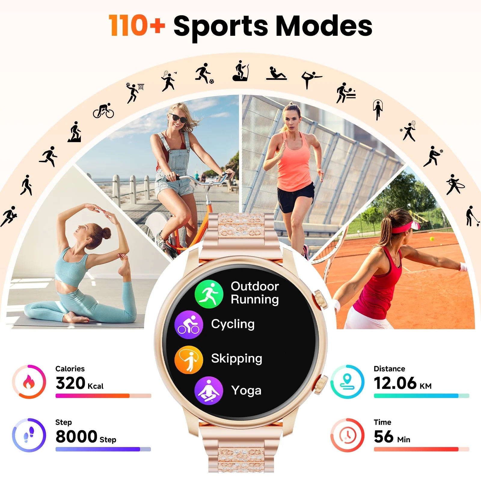 Smart Watch(Answer/Make Call), Smartwatch Fits for Android and Iphone, 1.39" HD Fitness Watch with 100 Sports Modes, Waterproof, Activity Smart Watches for Women, Two Straps, Gold