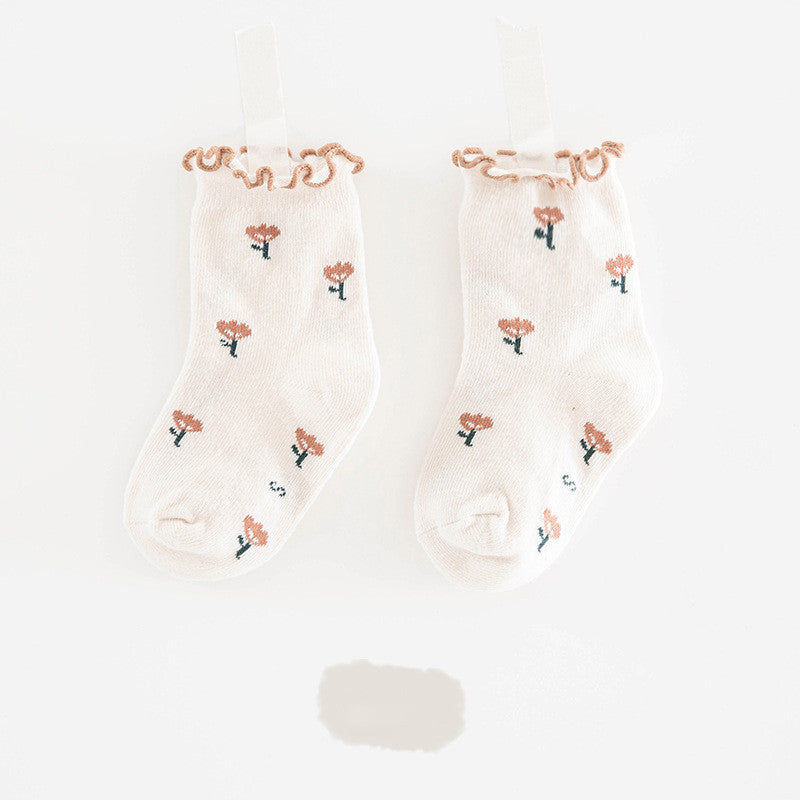 Children's Socks With Fungus Edge New Cartoon Flower Trend