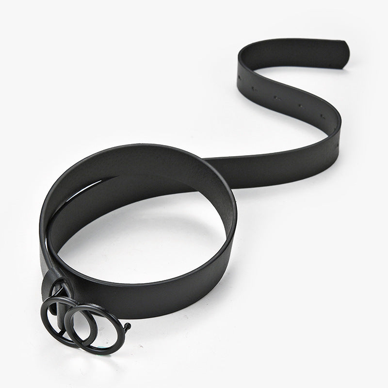 New Double Circle Black Buttons Women's Solid Color Fashion Decorative Belt