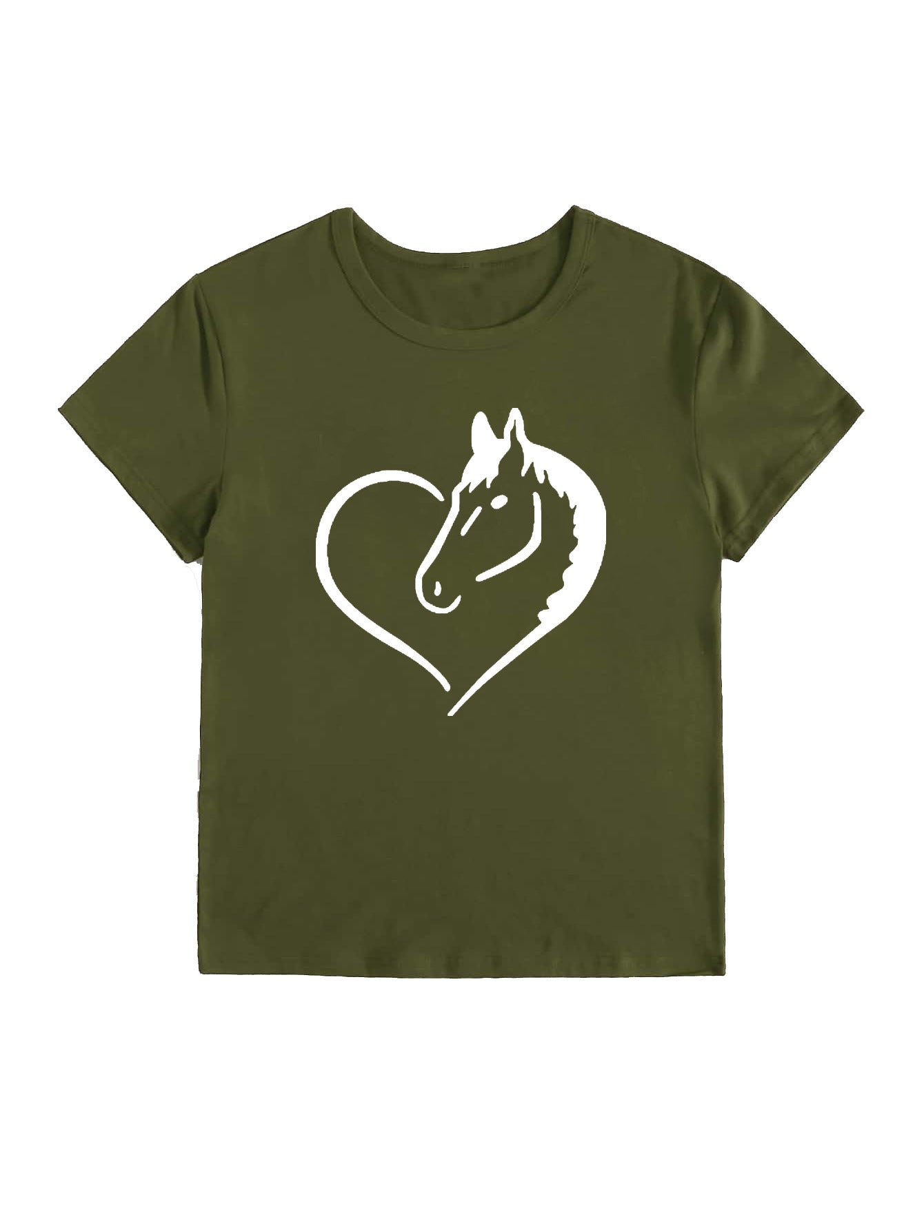 Heart Horse Pattern Printed Shoulder Short Sleeve