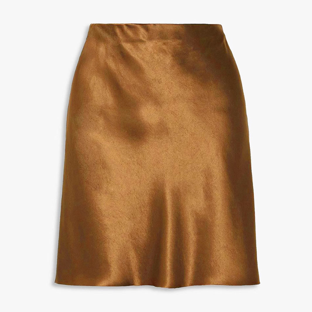 New European And American-style Elastic High-waist Solid-color Skirt For Women