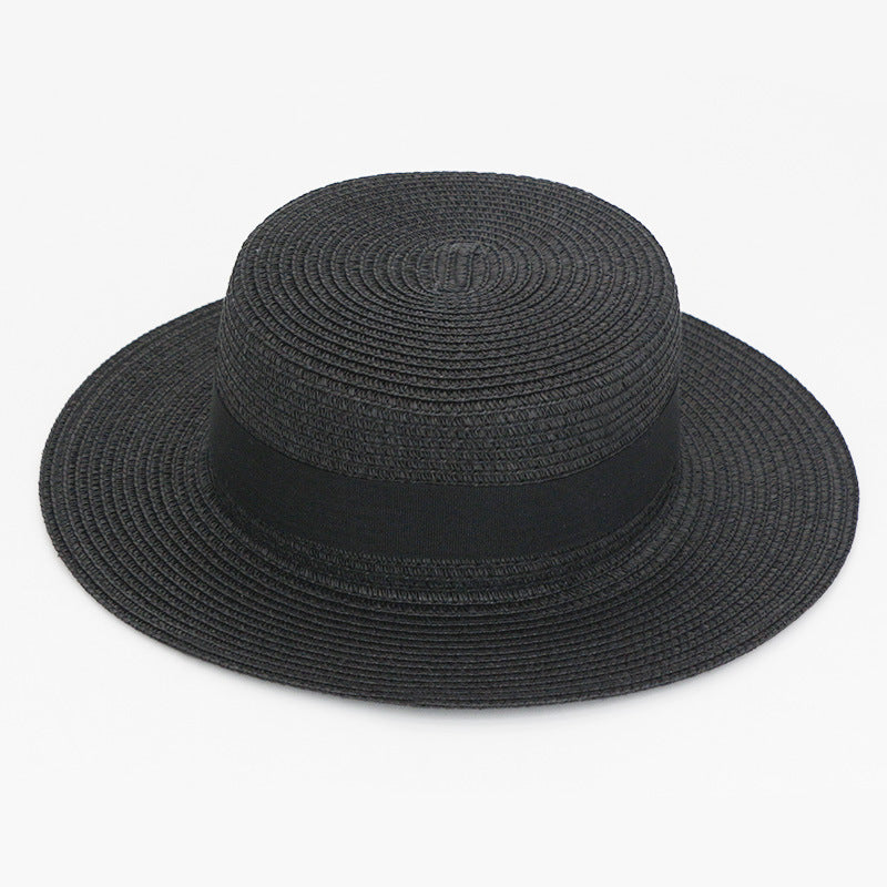 Square Buckle Dome Panama Lafite Flat Straw Hat 21 Color