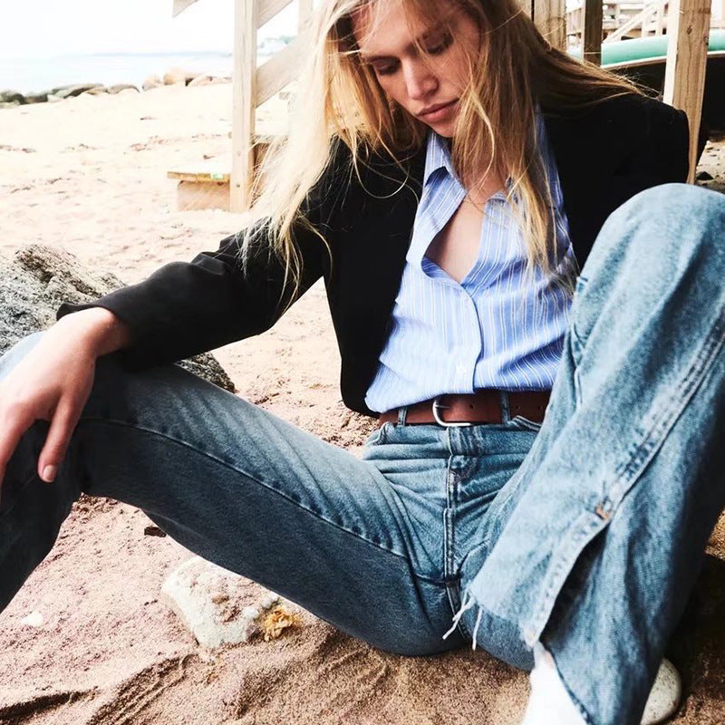 Women's Foot Slit High Waist Slim Jeans