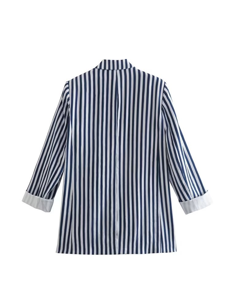 Ladies Lapel Stripe Pocket Trim Jacket