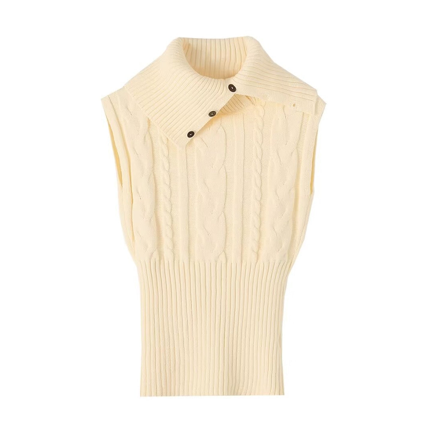 Turtleneck Sleeveless Knit Top With A Turn-down Collar Slim-fit Sweater