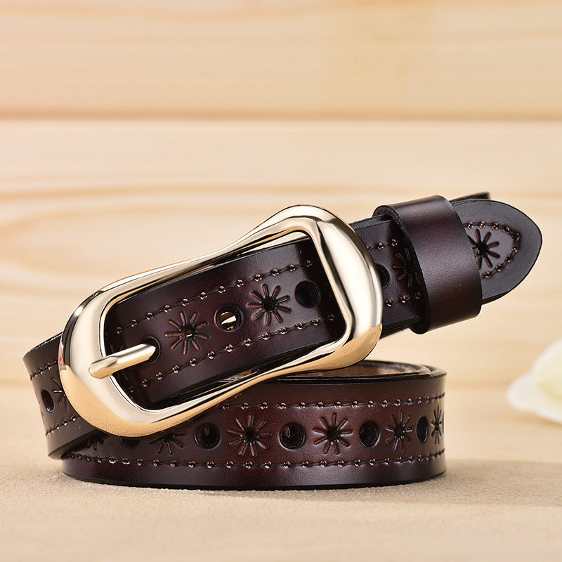 Women's Fashion Versatile Leather Hollow Belt