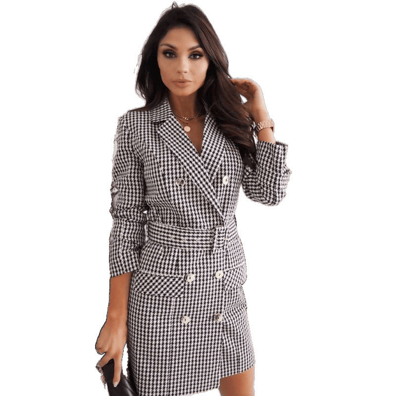 Colorful Autumn Winter Long-Sleeve Belted Coat Dress