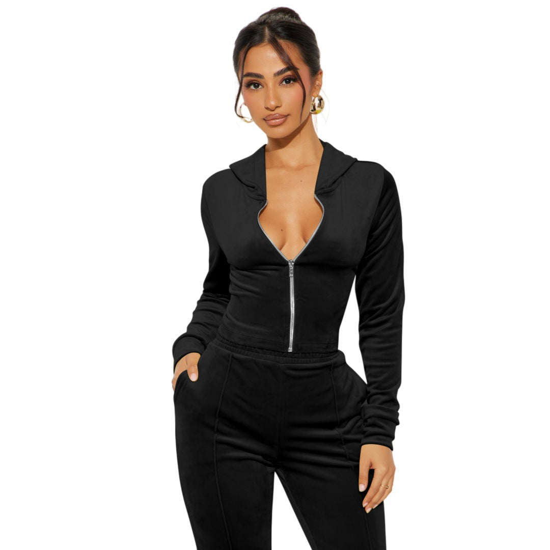 Stylish Casual Two-piece Set Featuring A Hooded Mink-wool Top