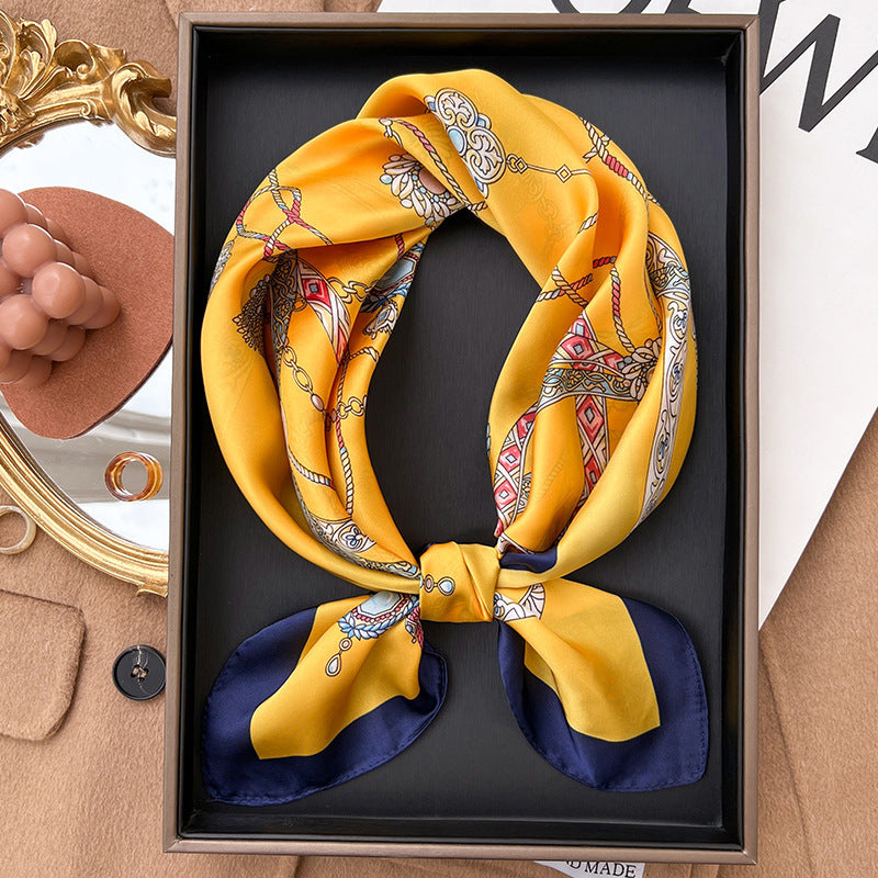 Yellow Small Square Silk Scarf For Women