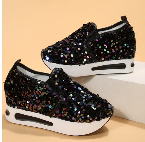 Casual Slip-on High-heeled Loafers Platform-soled Women's Shoes