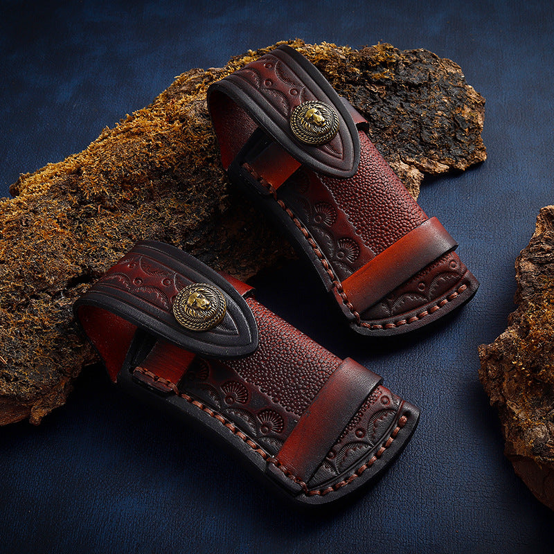 Planted Carved Leather Top Layer Leather Folding Knife Cover