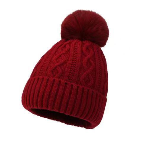Uldhue til kvinder efterår vinter ørebeskyttelse med pelskvast, pullover-model