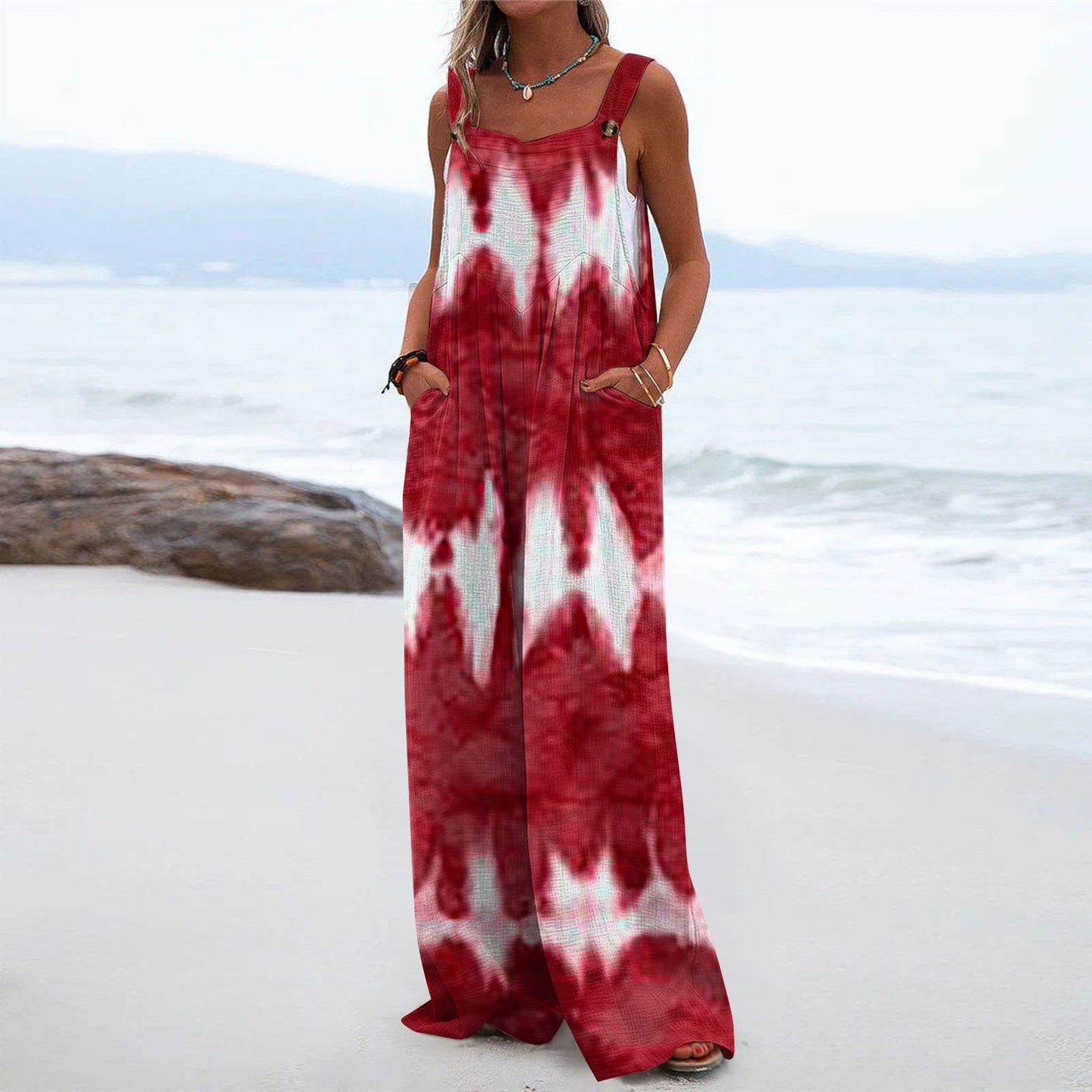 Loose-fit Jumpsuit With Printed Patchwork And Pockets