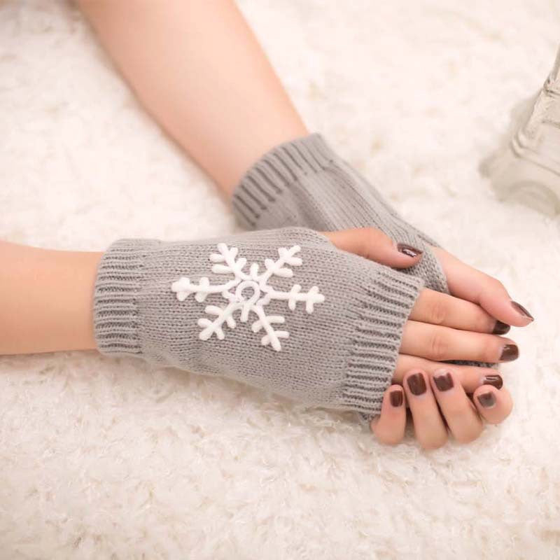 Christmas New Knitted Half Finger Embroidered Warm Gloves