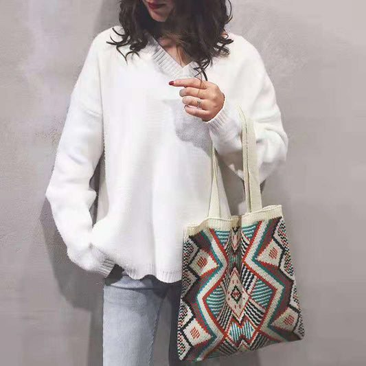 Single Shoulder Literary And Artistic Small  Knitted Bag