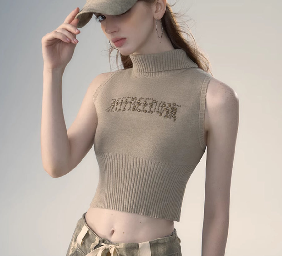 Retro Spicy Girl Letter Printed Knitted Sweater Vest
