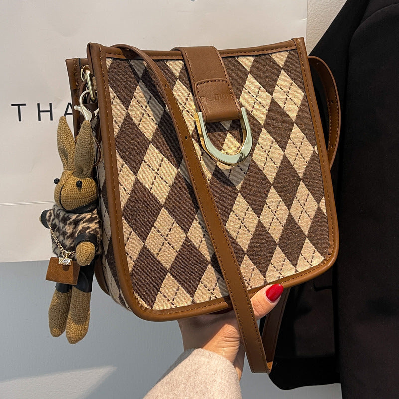 Lingge Shoulder Autumn And Winter Texture Bucket Bag