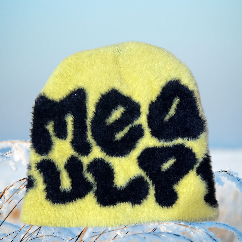 MEA Letter Jacquard Beanie Warm Knitted Hat