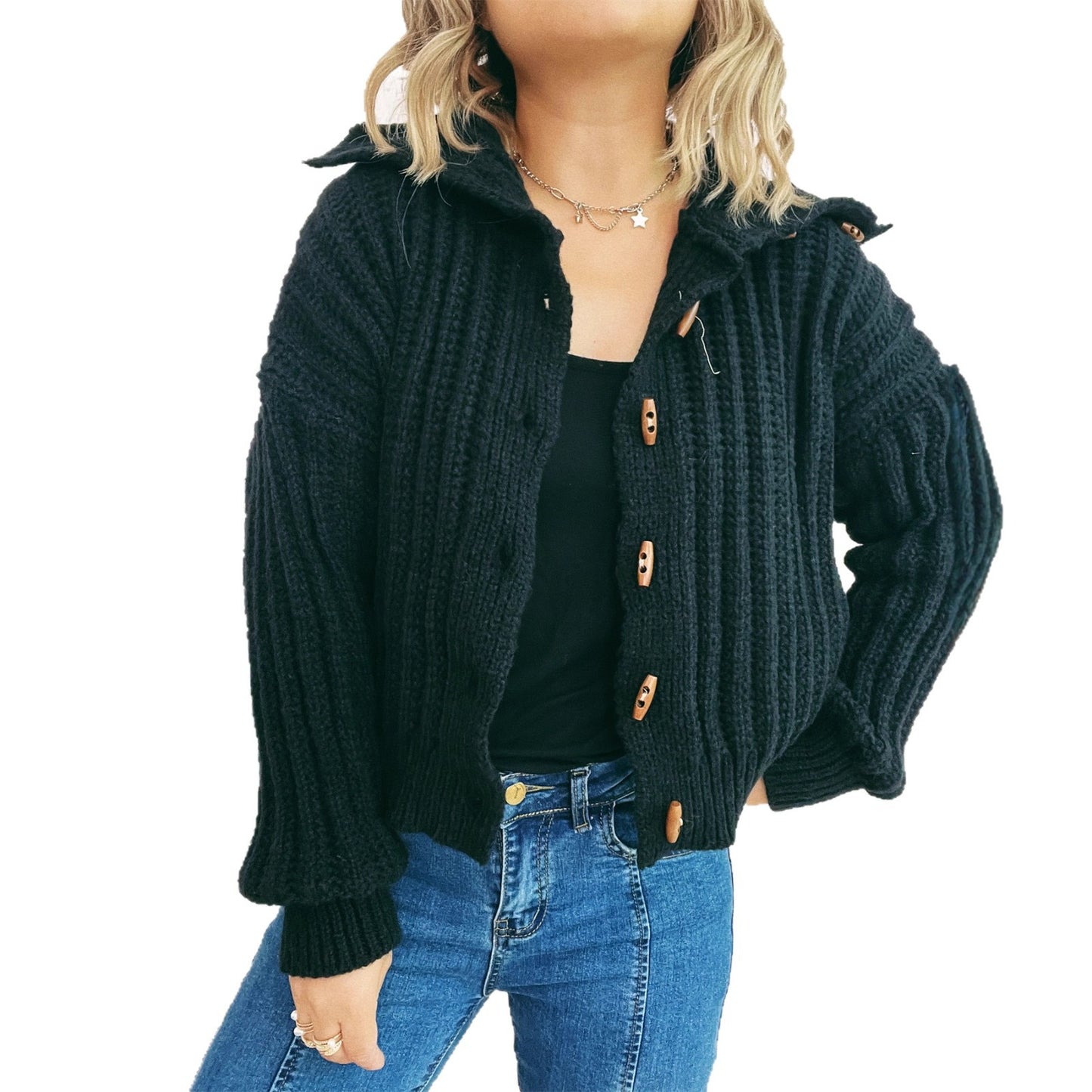Lapel Long Sleeve Vintage Single-breasted Commute Leisure Thick Sweater