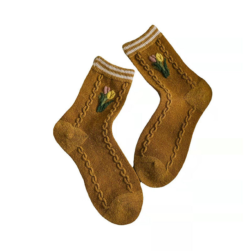 Golden Retro Tulip Mid-tube Socks Warm And Thick