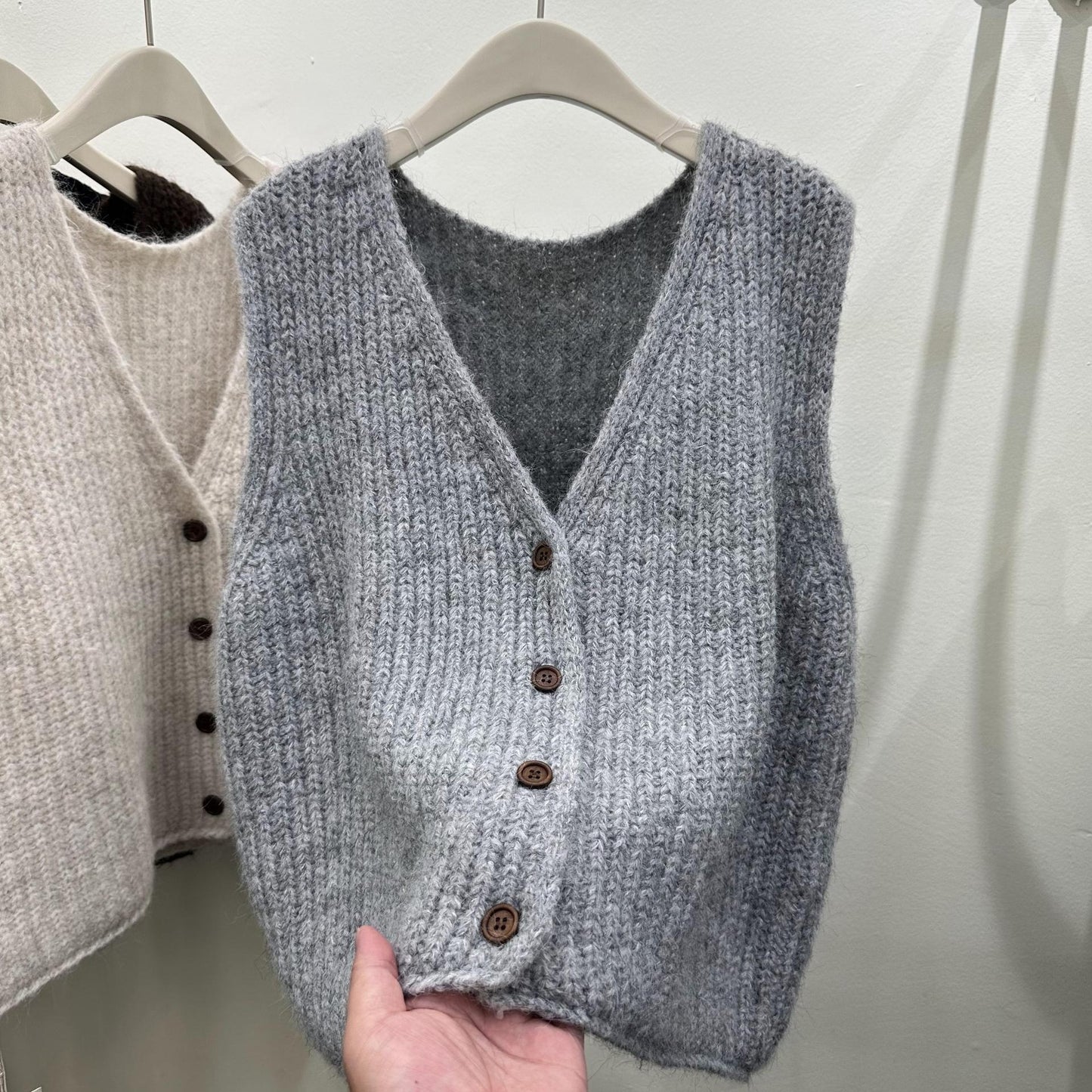 Solid Color Loose-fitting Versatile Sleeveless Cardigan Sweater Vest Women's Knitted Vest Waistcoat Top