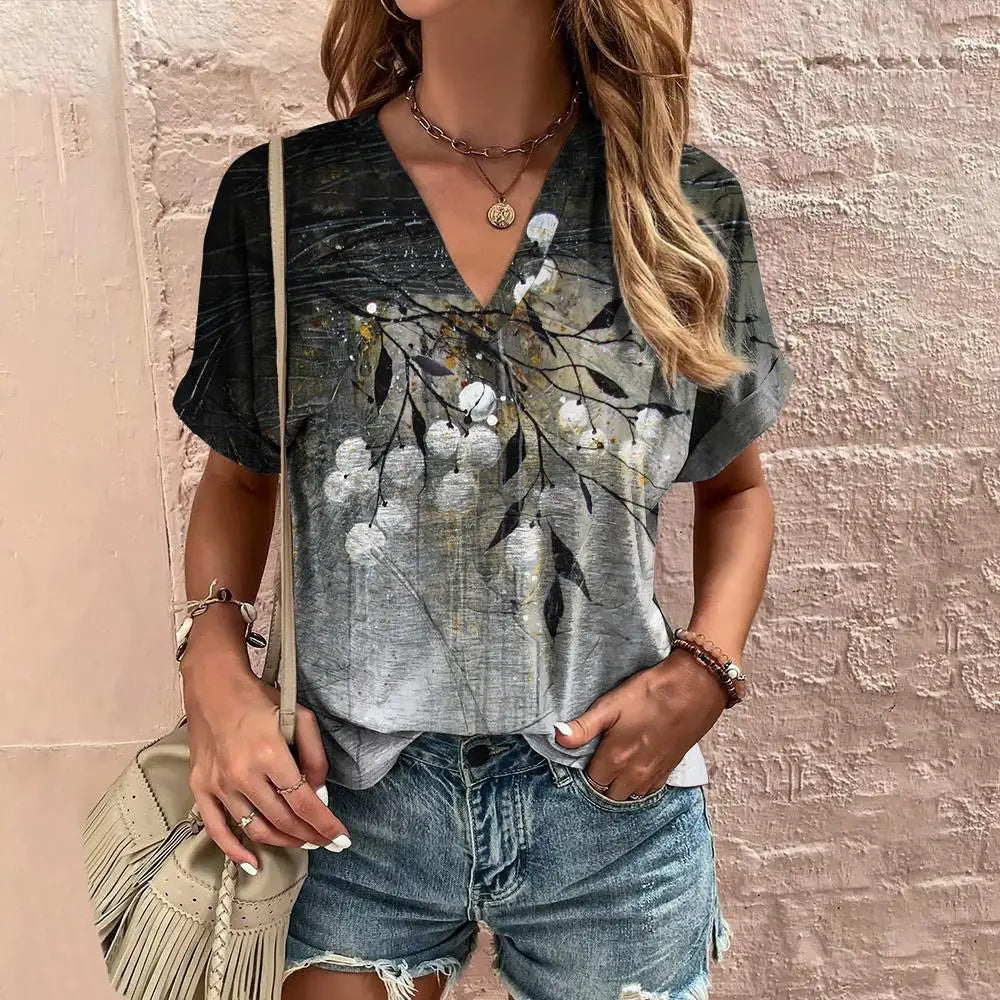 V-neck Fashion Shirt Summer Casual Clothes Over Plus Size T-shirt